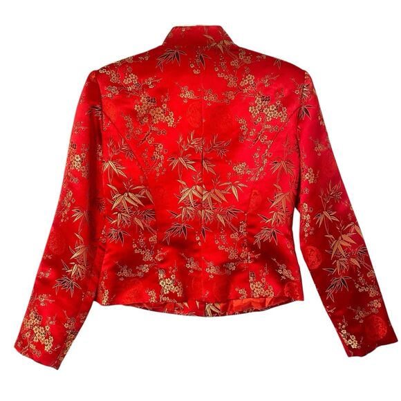 Oriental Silk Red Jacket Women S Button Up Crop Brocade Asian Chinese Dress Barn - Picture 2 of 11